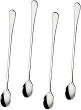 HOLIDYOYO Stainless Mixing Spoon 4 Pack Flat Edge for Easy Cleaning Suitable for Honey Syrup Kitchen Tableware