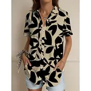 Women's Shirt Graphic Leaf Vintage Tropical Daily Sleeveless Short Sleeve Shirt Collar Regular Tops Daily Black Red Blue Purple Green Summer Spring