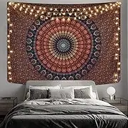 Lyacmy Bohemian Mandala Tapestry Hippie Tapestries Psychedelic Peacock Boho Tapestry Wall Hanging for Bedroom(59.1 x 78.8 inches)