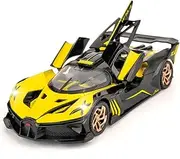 1/32 Bugatti Bolide Sport Model Car, Zinc Alloy Pull Back Toy Car with Sound and Light for Children Boys Girls Gift (Yellow)
