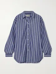 [B SIDES] B SIDES - Nolan Striped Cotton-poplin Shirt - Blue - large large Blue