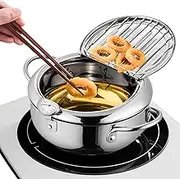 Kitchen Stainless Steel Deep Fryer Frying Pot With Oil Drainer Thermometer & Lid (24cm)
