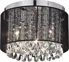 Black Chandelier Small Flush Mount Ceiling Light Fixtures Mini Crystal Chandelie