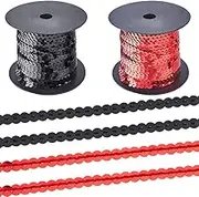 CABODYALS 2 Rolls 100 Yards 6 mm Black and Red Flat Sequin Trim Roll Sold by The Metre Bulk Sparkling Round Beads Sequin Stripes Belt Fabric Ribbon for Sewing Clothes Bed Linen Party Decoration
