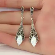 Opal & Marcasite Dangle/ Stud Earrings -Sterling silver - 5cm Drop