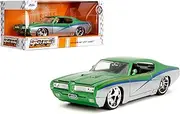 [Jada] Toys Bigtime Muscle 1:24 1969 Pontiac GTO Die-cast Car – Opening Doors, Hood, Trunk, Rubber Tires(Candy Silver/Green)