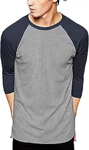 [Hat and Beyond] Mens Baseball Raglan 3/4 Sleeves T Shirts Casual Cotton Jersey S-3XL Gray/Navy