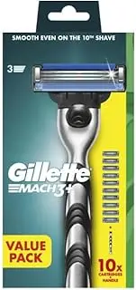 Bundle of Mach 3 Plus Handle Razor + 10 Replacement Cartridges (11 Pieces Set)- Pack of 1