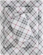True North by Sleep Philosophy Cozy Flannel Warm 100% Cotton Sheet - Novelty Print Animals Stars Cute Ultra Soft Cold Weather Bedding Set, King, Red Plaid 4 Piece