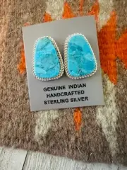 Navajo Turquoise & Sterling Silver Post Earrings By Kevin Billah