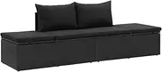 vidaXL Adjustable Poly Rattan Sun Bed with Cushions - Stylish Black Outdoor Lounger for Patio, Poolside, Balcony or Camping