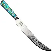 Long Damascus Slicing Knife, 10 Inch / 25.5 cm, AUS-10 Steel, Clear Resin Handle. Plastic Sheath Included