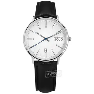 NATURALLY JOJO / 簡約時尚 髮絲紋 日期 真皮手錶 情人對錶 白x黑 42mm+36mm