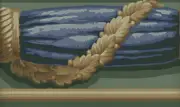 ARCHITECTURAL LEAF AND DRAPERY ROPE IN BLUE , GREEN, AND TANS WALLPAPER BORDER