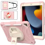 for iPad Case, iPad 10.2 Case 360° Rotatable Kickstand & Hand Strap (Pink)