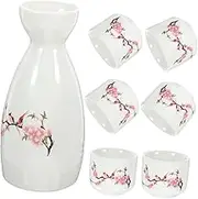 iplusmile 1 Set Wine Set Ceremonial Traditional Sake Cups Retro Pot Kettle Liquor Kettle Bottle Rice Wine Cup Wine Cup Tea Cup Flagon White Ceramics