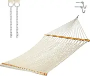 Castaway Living 13 Ft. Double Traditional Hand Woven Cotton Rope Hammock with Fr