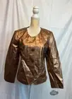 NWT Jaclyn Smith womens shinny gold long sleeve Faux Leather jacket Sz L Biker