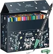 Ohuhu Water Based Brush Markers: Dual Tips - 160 Colors Art Markers Set Coloring Brush Fineliner Color Marker Pens for Calligraphy Drawing Sketching Coloring Bullet Journal Art Supplies - Black