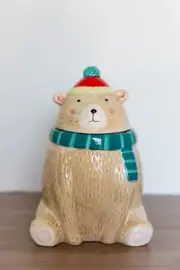 Sleigh Bell Bistro Cream Polar Bear Blue Scarf Winter Lodge Cabin Cookie Jar