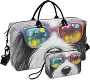 [YXYZRMY] Colorful Glasses Dog Face Travel Duffel Bag Gym Bag Sports Tote Bag with Multiple Interior Pockets Shoulder Weekender Bag for Women Men with Toiletry Bag 20.5”x 7.9”x 13.8”, Multi-Colored, one