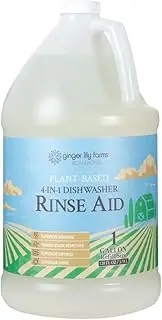 Ginger Lily Farms Botanicals Plant-Based 4-In-1 Dishwasher Rinse Aid, 100% Vegan & Cruelty-Free, Fragrance-Free, 1 Gallon (128 fl oz) Refill