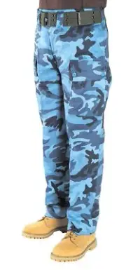 Kid Adult Tactical Cargo Army Combat Pants Trousers Quality Cotton Blue Sky Camo