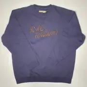 RM Williams Jumper Mens Size L Navy Blue Embroidered Script Sweater Long Sleeve