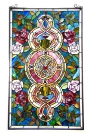 Stained Glass Window Panel Floral Medallion Design 20" W X 32" L Suncatcher