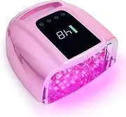 JSAUGXQYLYDB 96W Professional UV LED Nail Dryer - Rechargeable Cordless Nail Lamp with 4 Timer Settings, Auto Sensor & LCD Display. Gel Nails with Removable Stainless Steel Bottom for Salon (Pink)