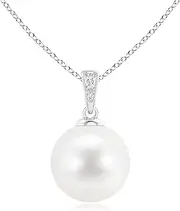 [Angara] Solitaire Freshwater Cultured Pearl Pendant Necklace with Diamonds in Sterling Silver/14ct Solid Gold for Women | June Birthstone Jewellery for Her