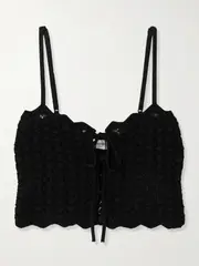 [SAINT LAURENT] SAINT LAURENT - Cropped Open-knit Top - Black - M M Black