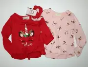 NWT BTWEEN girl's 4 Piece Sparkle UNICORN Long Sleeve TOPS + Hair Scrunchies* 2T