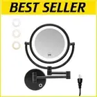 Compact Wall-Mounted Brass Makeup Mirror with 10X Magnification and LED Lights