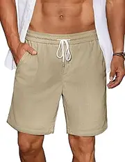 [COOFANDY] Mens Casual Corduroy Shorts Elastic Waist Drawstring Lightweight Shorts Summer Beach Shorts with Pockets