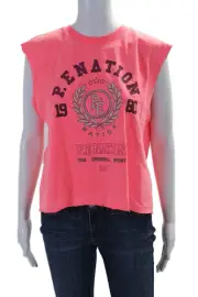 PE Nation Womens Cotton Overland Graphic Muscle Tank Top Bright Pink Size L