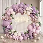 Lavender Balloon Garland Arch Kit, 130pcs Pink and Purple Balloon Arch Kit with Dusty Purple Light Pink Sand White Metallic Rose Gold Balloons for Birthday Wedding Butterfly Baby Shower Decorations