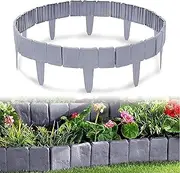 Dark Grey Cobbled Stone Effect Garden Lawn Edging Plant Border, Grey Stone Effect Lawn Edging,Simply Hammer in 10 Pack Dark Grey Cobbled Stone Effect Garden Lawn Edging Plant Border