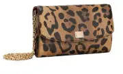DOLCE & GABBANA Handbag Brown Leopard Sicily Leather Clutch Crossbody Bag Purse