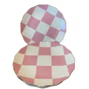 GODINGER Checkered Ceramic Salad Plates 8in Pink & White Set of 4 Posh Home New