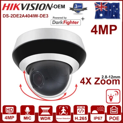 Hikvision IR PoE 4MP PTZ CCTV IP Camera Darkfighter 4X ZOOM DS-2DE2A404IW-DE3 AU