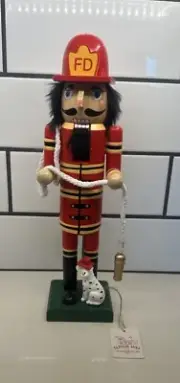 Wooden Fireman Nutcracker 14“ with Dalmatian Dog Christmas Home Decor New