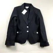 Talbots Jacket Womens 14P Black Cotton Lined Long Sleeves Blazer NWT