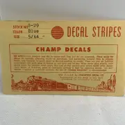 Champ Decal Set HO # S-29 Blue 5/64" Decal Stripes NIP