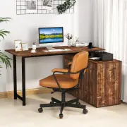 CostwayL-Shaped Computer Desk with File Cabinet and Power Outlet-Rustic Brown
