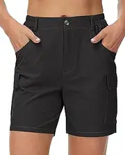 [Cakulo] Women's Hiking Cargo Bermuda Shorts Quick Dry Shorts for Women Casual Travel Golf with Zipper Pockets