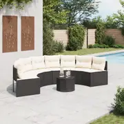 Garden Sofa with Table and Cushions Settee Couch Half-Round Poly Rattan vidaXL