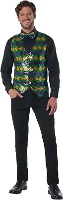 Men's Sequin Carnival Vest Set Mardi Gras Fancy Dress Up Halloween Adult Costume