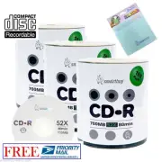 300 Smartbuy Logo 52X CD-R 700MB 80Min Recordable Disc + FREE Micro Fiber Cloth