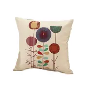 Concise Style Flower Pattern Decoration Cushion Cover Square Linen Pillow Case